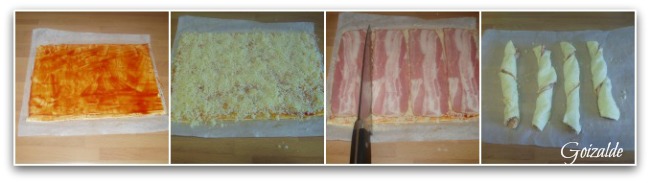 Hojaldre ya partido por la mitad, con la otra mitad en este caso hice otros 4 torciditos