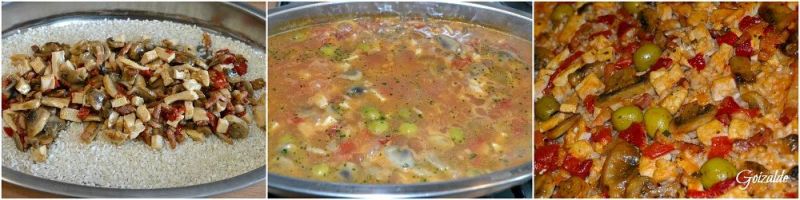 arroz con pollo y champiñones al horno